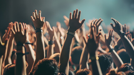 Crowd with raised hands at a concert - summer music festival