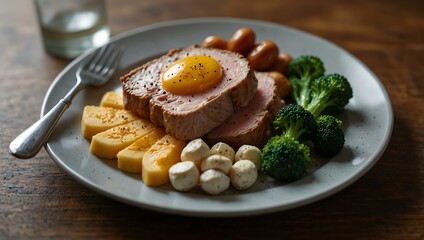 Balanced meal of lean proteins on a clean plate.