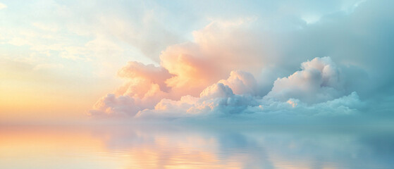 Fototapeta premium A serene abstract cloud formation in soft pastel tones, with smooth transitions between layers, creating a calming and ethereal atmosphere.