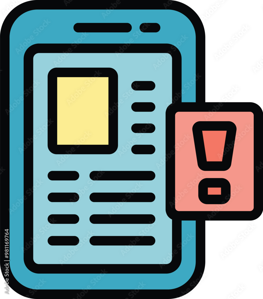 Poster smartphone is displaying a warning notification icon on the screen