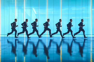 Businessmen running a race symbolize success, blending competitive spirit. Generative ai