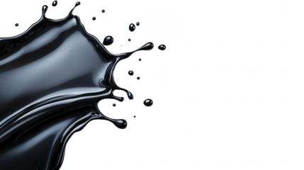 Dynamic splash of black liquid against a dark background, conveying energy and motion, perfect for creative and modern designs.