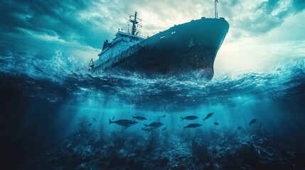 Fototapeta premium Ship noise pollution affects aquatic animals in the sea