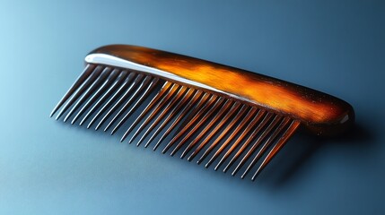 Close-up of a brown tortoiseshell comb isolated on a blue background.