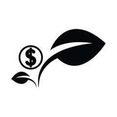 vector illustration of leaf growing dollar coin