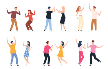 Set of cheerful young people. Bunch of people having fun dancing at a party. Birthday celebration. Party concept. Vector illustration