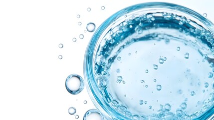 Fototapeta premium Flowing Transparent Water Bubbles with Ripples and Reflections on Blue Background