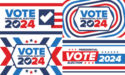 Vote 2024. Presidential Election 2024 in United States. November 5. US Election Day. Patriotic american element. Poster, card, banner and background. Vector illustration