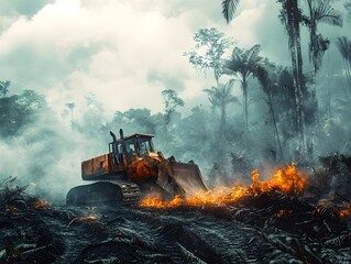 Fototapeta premium Devastating Impact of Deforestation and Agricultural Expansion on Lush Rainforest Ecosystem