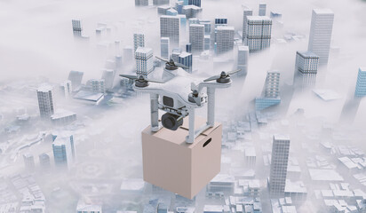 Delivery drone, Delivery drone, City parcel delivery, 3D illustration