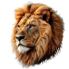 A majestic lion head displaying its powerful mane and striking gaze, symbolizing strength and wildlife beauty.