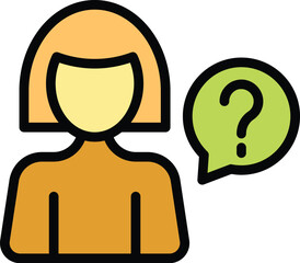 Cartoon woman is shown with a green question mark inside of a speech bubble