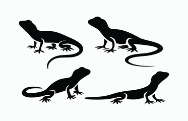 Lizard silhouette EPS vector animal art illustration template on a white background
