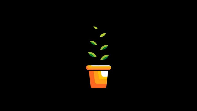 Growing plant in a pot flat animation. With an alpha channel.