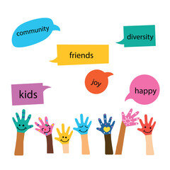 painted hands with chat bubbles
