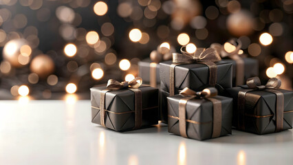 3D Bokeh Christmas Gift Background: Soft Festive Atmosphere with Colorful Wrapped Gifts and Ample Copy Space for Holiday Messages