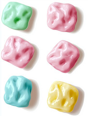 Chewed Colorful Gum Blobs Isolated on White