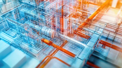 BIM model combined with real building showing building services like plumbing and electrical