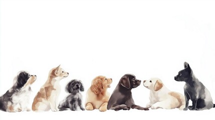 Obraz premium dogs of different breeds on a white background in watercolor, copy space