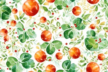 Christmas Seamless Pattern. Coniferous branches, cones, red artificial berries, thuja branches. Pattern for wrapping paper, greeting cards, invitations, fabric, prints.