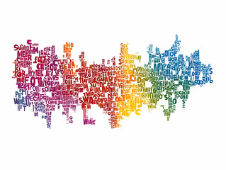 Dynamic Holographic Word Cloud for Campaign Slogan Visualization - Pulsating Keywords, Modern Business Concept, Elegant Flat Design on White Background