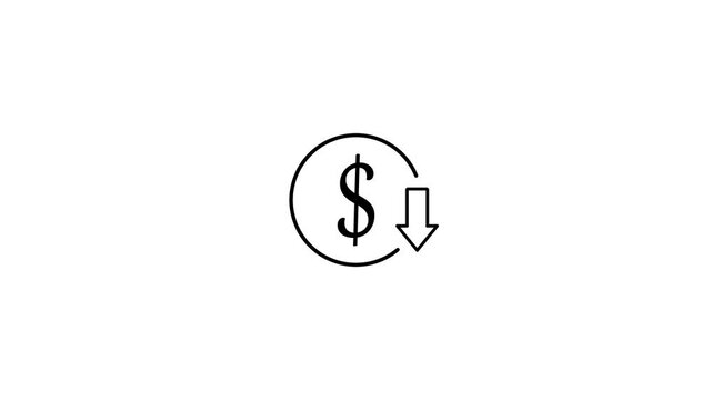 Dollar down icon design,Money transfer Icon icon in flat style,Dollar coin falling down. Icon of a coin and arrow pointing down, concept of financial crisis