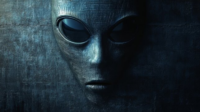 A close up of an alien face with a silver mask