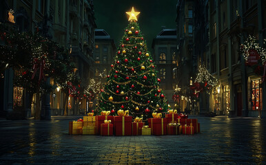 large Christmas tree to celebrate the holidays with gifts