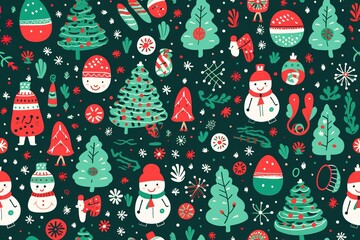 Christmas Seamless Pattern. Coniferous branches, cones, red artificial berries, thuja branches. Pattern for wrapping paper, greeting cards, invitations, fabric, prints.