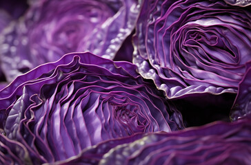 Fototapeta premium Close-up of the cross-section texture and pattern of purple cabbage