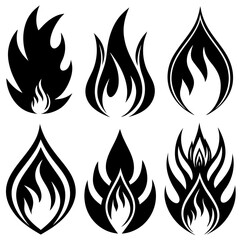 Fire icon collection. Fire flame symbol. Bonfire silhouette logotype. Flames symbols set flat style - stock vector.Fire icons.Flame fire border frame silhouette template vector illustration clipart 