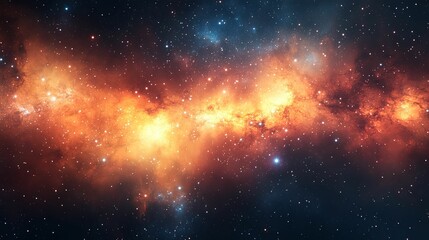 Naklejka premium A Cosmic Nebula with Glowing Orange and Blue Clouds and Scattered Stars
