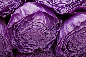 Obraz premium Close-up of the cross-section texture and pattern of purple cabbage