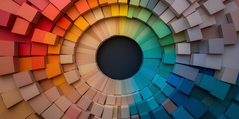 Colorful wooden blocks aligned. Wide format. Hand edited generative AI. 