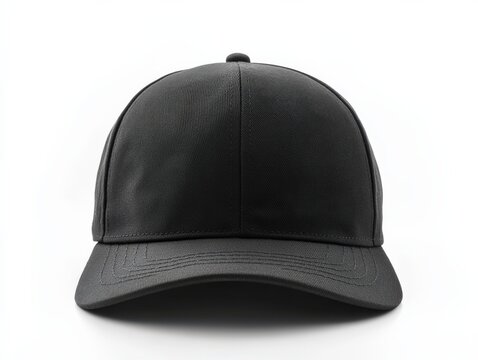 Snap Back Cap Mockup. Blank Flat Baseball Hat in Black Isolated View on White Background