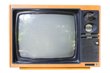 Old vintage television from the 1980s isolated on white background.