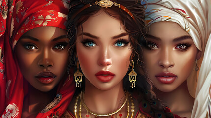 Obraz premium Different ethnicity women - Caucasian, African, Asian