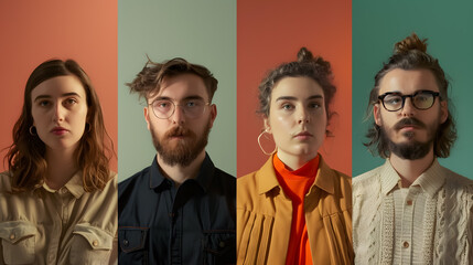 Various portraits of people in front of different backgrounds