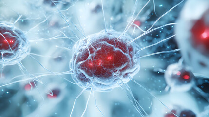 3D Neuro Linked Campaign Strategy Mapping: Macro View of a Brain Network with Interconnected Elements and Data Points on White Background
