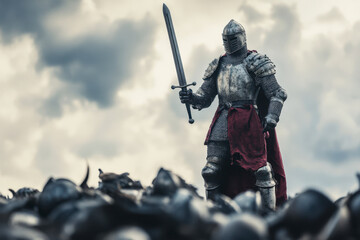 knight standing on a pile of defeated enemies