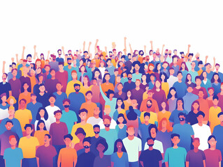 Naklejka premium Flat Soft Focus Campaign Rally Scene - Vector Illustration Showcasing Diverse Supporters, Bokeh Effects, and Energized Atmosphere in a Professional Style