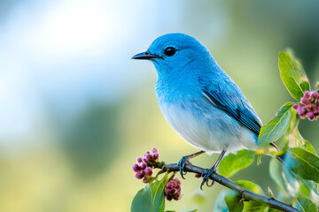 Naklejka premium Vibrant Azure Bluebird in Tranquil Surroundings: A Study of Natural Beauty and Grace