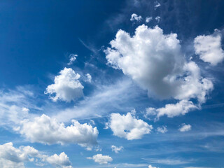 blue sky with puffy white clouds