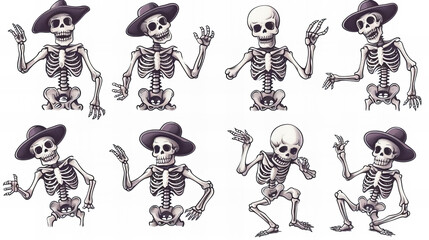funny comic skeleton stickers collection