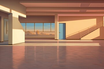 School in evening architecture staircase building.