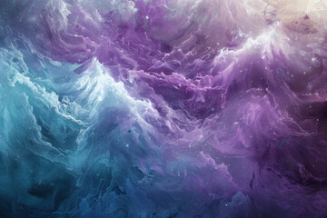 Obraz premium Ethereal waves of purple and blue swirl together, creating mesmerizing abstract background that evokes sense of calm and wonder. fluid motion and vibrant colors invite viewer to explore depths of this
