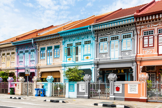 Singapore- July 19, 2024: The Colorful Shophouses along Koon Seng Road of Katong-Joo Chiat Place in Singapore is a tourist hotspot.