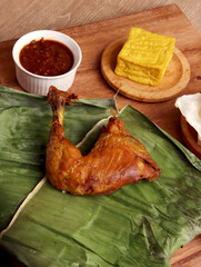 ayam goreng fried chicken indonesian homemade herbs asian plate cooking nasi food wood culinary hot