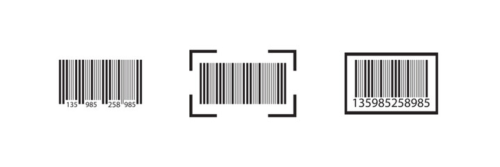 Barcode scanner icon vector icon set in black color. Suitable for apps and website UI designs. Barcode, QR code, identification tracking code . Serial number, product ID with digital information. 
