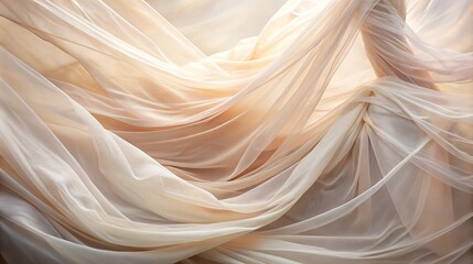 Obraz premium an arrangement of light beige and peach chiffon fabric creates a soft flowing cascade effect combining tones of elegance and delicacy